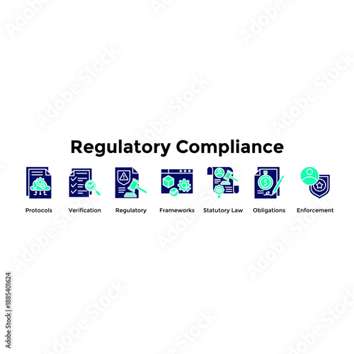 Regulatory Compliance Banner Web Icon Vector Illustration Concept For Protocols, Verification, Regulatory, Frameworks, Statutory Law, Obligations, Enforcement