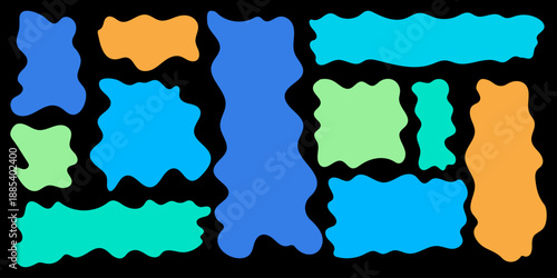 Colorful playful wavy organic rectangle frame shapes set with rounded borders