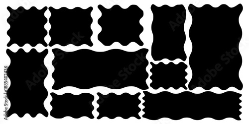 Black decorative wavy organic frame shapes set with wavy edges rectangle