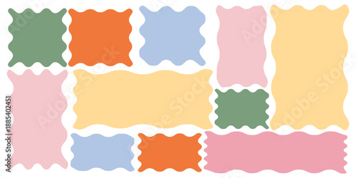 Soft pastel wavy organic rectangle label and frame shape collection