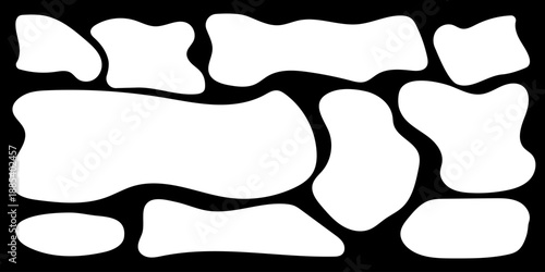 White wavy abstract organic rectangle shapes set on black background