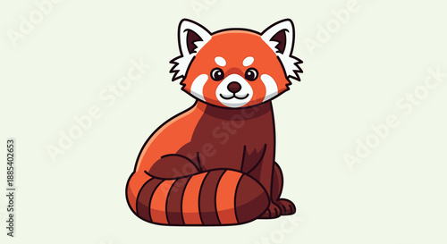 Cute cartoon red panda sitting with a striped tail and friendly expression on a plain background.
