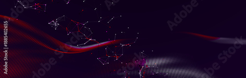 Structure of connected lines and dots. Wireframe polygonal elements on a dark background. Science and technology. 3d