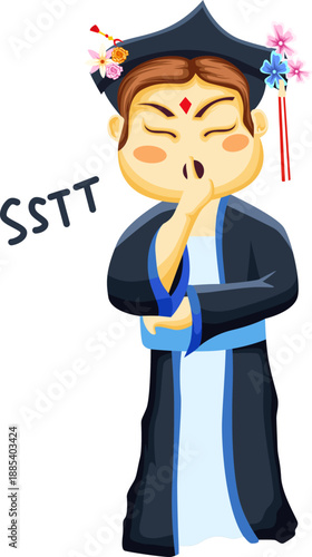 Chinese Woman Character Making Shushing Gesture for Silence