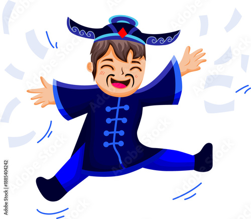 Excited Boy Celebrating with Confetti and Paper Scraps