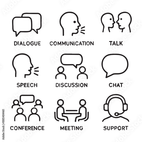 Speaking Icon Set – Dialogue, Communication, Chat, Speech and Voice Symbols Vector