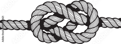 Black and white of a bowline knot on a rope nautical