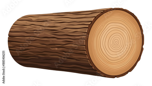 Illustration of a cut wooden log showing bark texture and crosssection rings