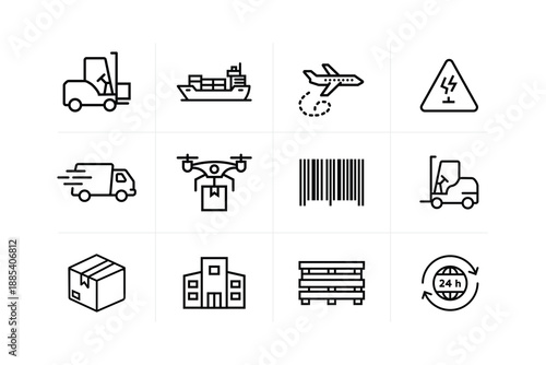 Logistics and Supply Chain Management Vector Icon Set