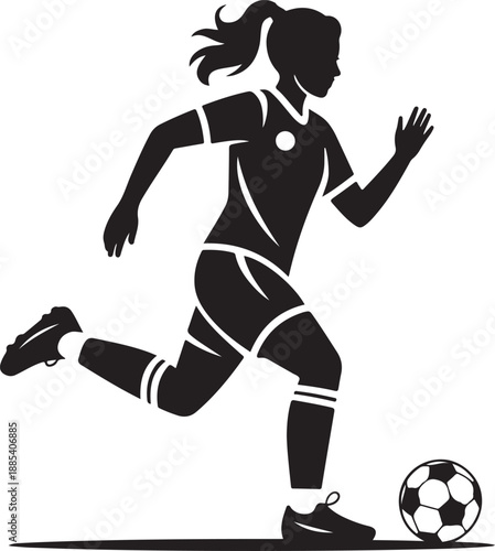 Silhouette of a Female Soccer Player Kicking Ball in Motion