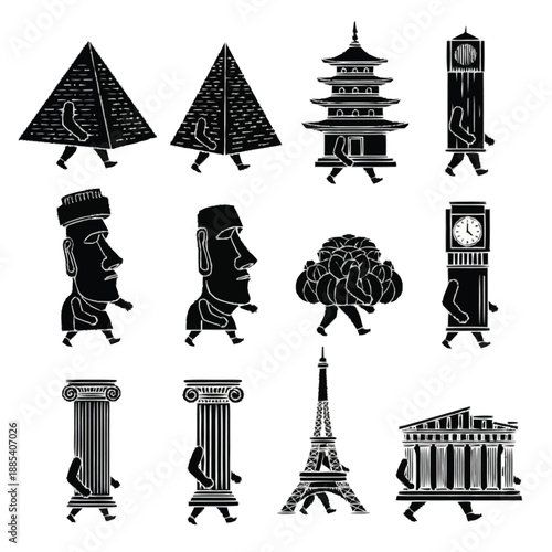 Famous Landmarks Silhouettes Set.