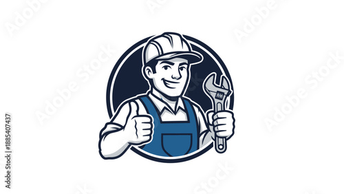 Skilled Mechanic with Wrench and Thumbs Up Gesture.