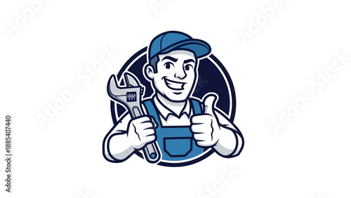 Skilled Mechanic Holding Wrench Giving Thumbs Up.