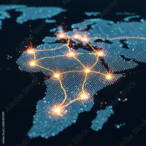 Global network connections across Africa and Europe map