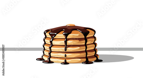 A stack of pancakes covered in rich chocolate sauce