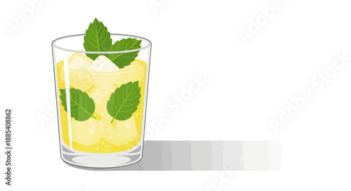 A refreshing cold drink with mint and ice.