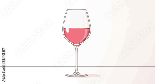 A minimalist illustration of a wine glass filled with refreshing rosé wine.