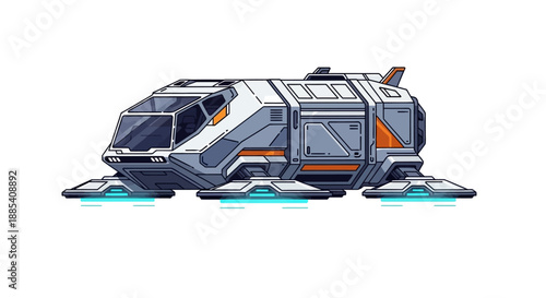 Futuristic sci-fi spaceship hovering with blue lights