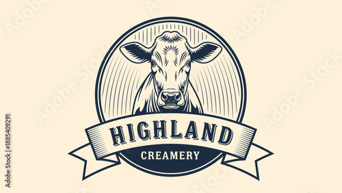 Highland Creamery Logo Featuring a Detailed Cow Portrait.