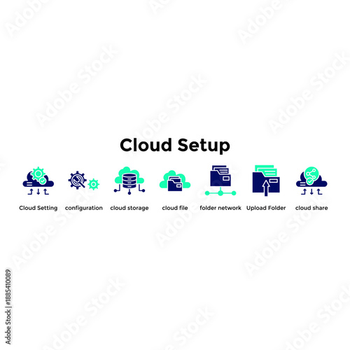 Cloud Setup Banner Web Icon Vector Illustration Concept For Cloud Setting, Configuration, Cloud Storage, Cloud File, Folder Network, Upload Folder, Cloud Share