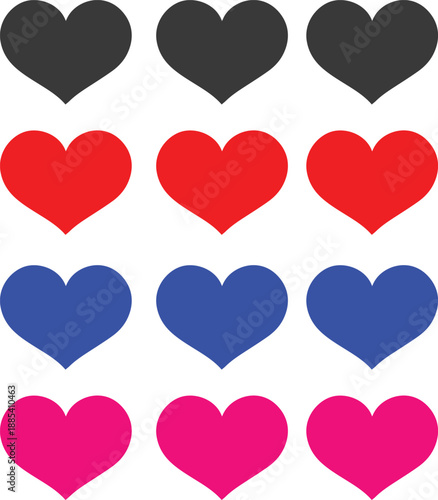 Red heart icon set  vector color full heart icon