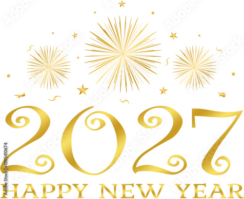 happy new year 2027 - golden design, golden fireworks ver 3