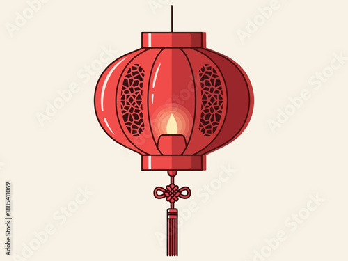 Traditional Chinese Red Lantern with Candle Inside.