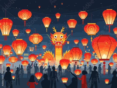 Vibrant Chinese Dragon Lantern Festival Celebration.