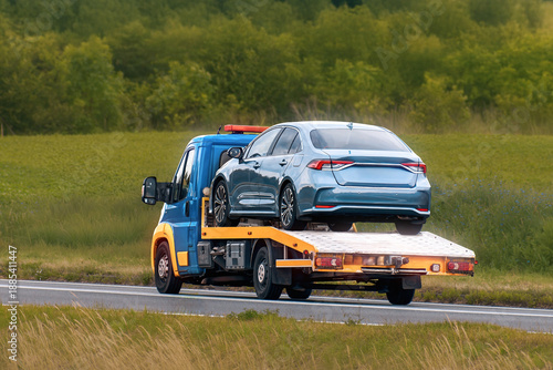 Quadro em tela Professional towing service on empty rural road