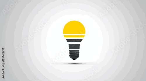 Stylized illustration of a light bulb with yellow top and gray base, with shadow effect, on radial background