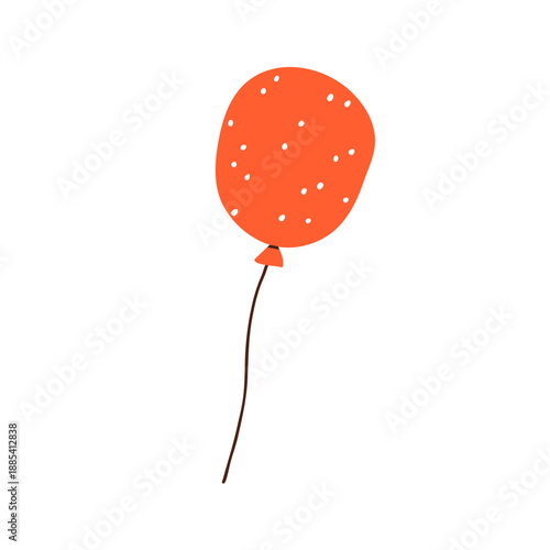 Balloon flying. Single helium inflatable air baloon with string, rope. Festive decoration. Birthday holiday decor, soaring ball ornament. Flat vector illustration isolated on white background