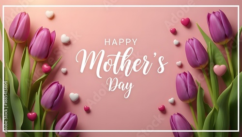 Happy mother's day greeting card with tulips and pearls