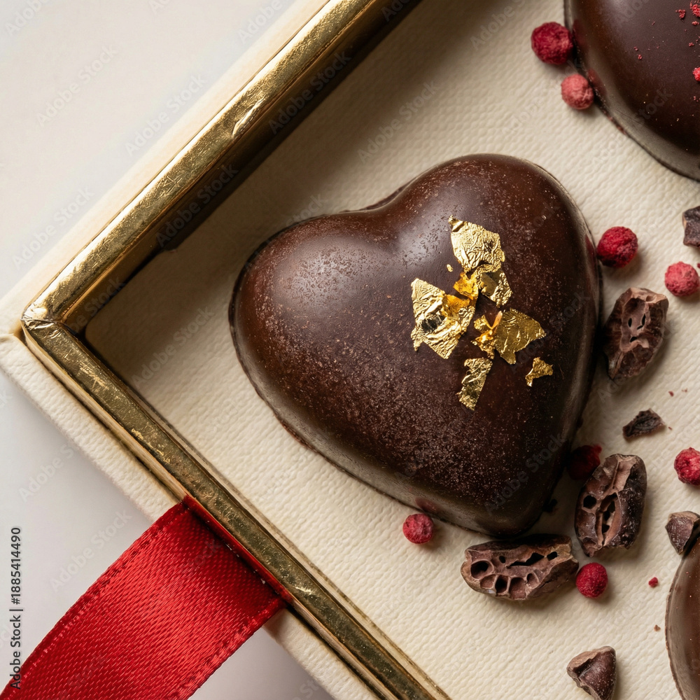 Fototapeta premium Heart-shaped chocolate decoratively arranged for Valentine's Day 