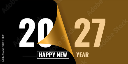 Happy New Year 2027 banner with page turn effect  modern design