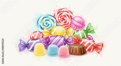 A colorful assortment of candies and sweets displayed together in a playful heap