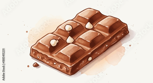 Illustration of chocolate bar with nuts on top viewed from above