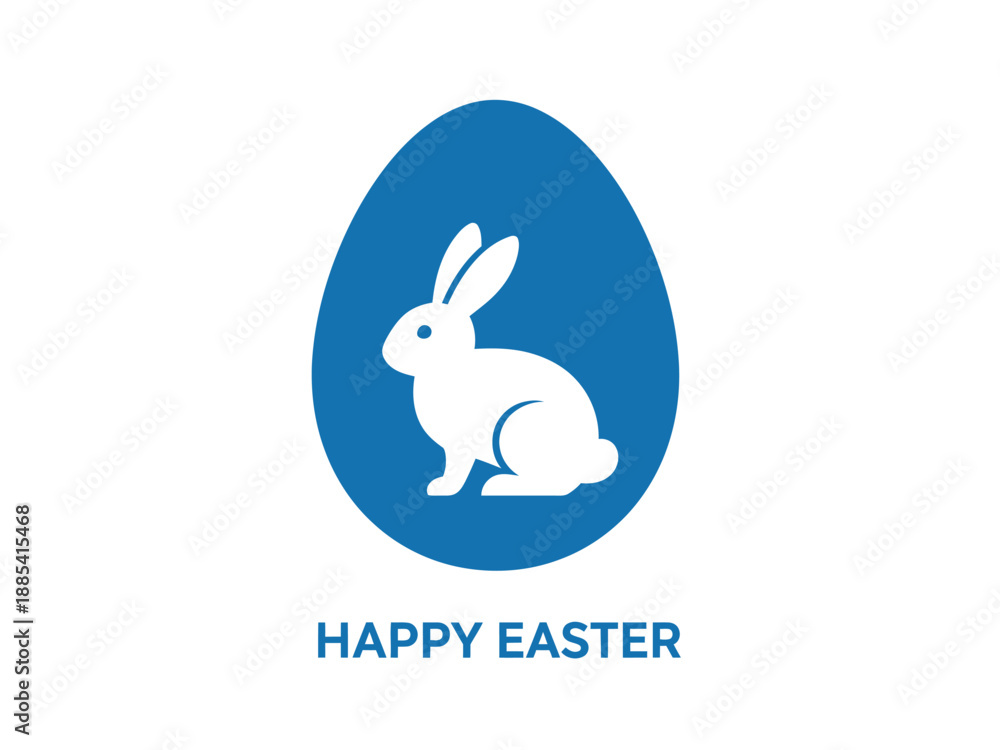 Fototapeta premium Happy Easter Bunny in Blue Egg Icon.