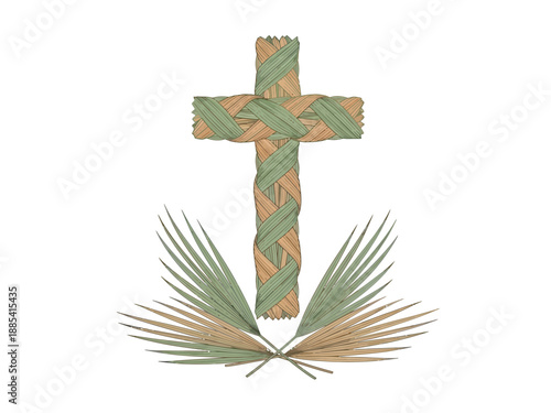 Palm Sunday Cross with Palm Fronds Religious Symbolism.