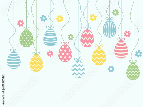 Colorful Easter Eggs Hanging Decorations with Playful Patterns.
