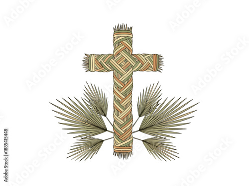 Woven Palm Frond Cross with Decorative Palm Leaves.