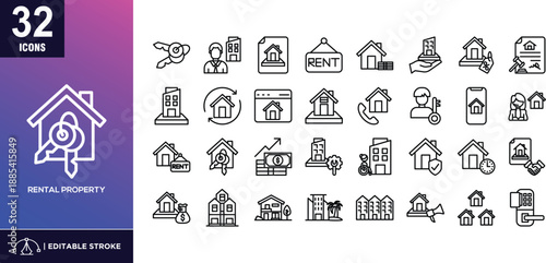 Rental Property Line Icon Set