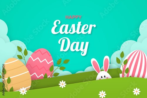 Happy easter day in paper style