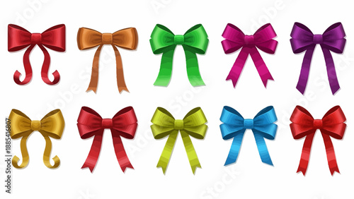 Collection of colorful bows and ribbons in various hues, arranged neatly, showcasing decorative elements for creative design