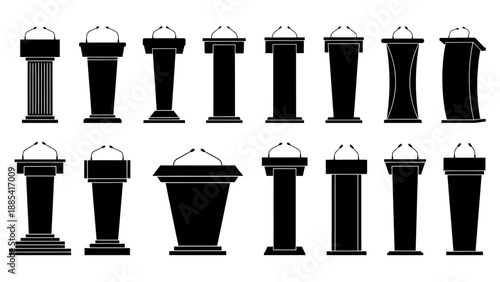 Collection of black silo icons in various shapes and designs displayed on a clean background