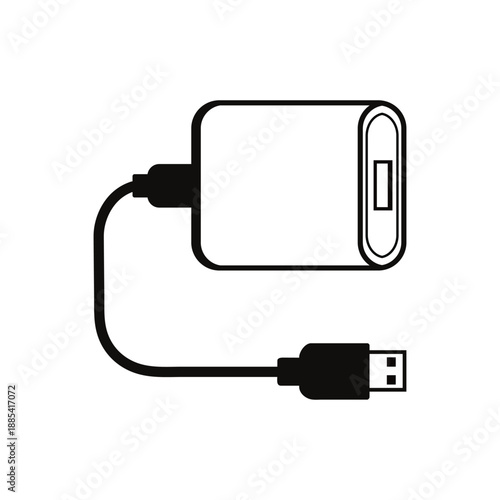Minimalist Power Bank and USB Cable Icon - Modern Portable Charger & Electronics Logo
