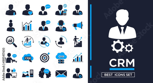 Collection of icons representing customer relationship management and business strategy concepts