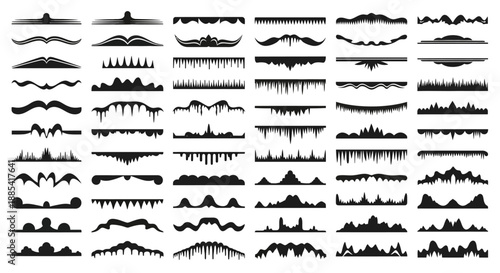 Collection of various black icon designs displayed on a grid layout for graphic design use