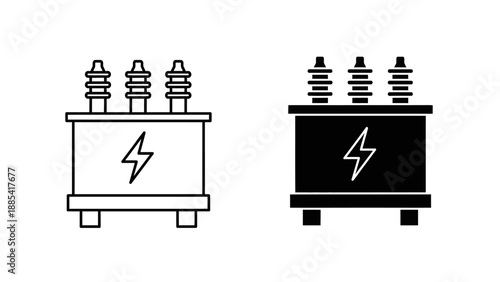 Illustration of Electric Transformer Icons in Various Styles and Formats for Industry Use