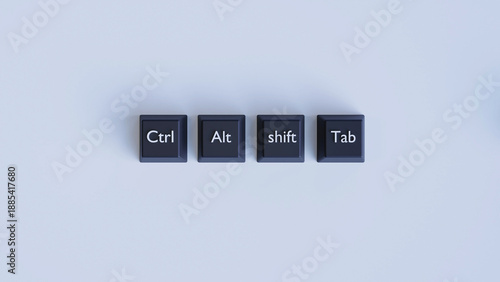 Schilderij op canvas 3D Rendered Keyboard Shortcut Keys Ctrl, Alt, Shift, Tab on Dark Gray Buttons, C