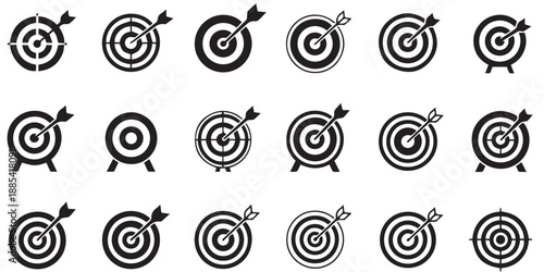 Target Icon Set with Arrows, Bullseye Business Strategy Symbols and Archery Goal Vector Elements